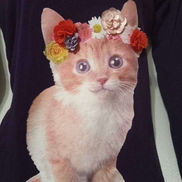 Cute Ginger cat long sleeve purple shirt - Picture 2 of 4